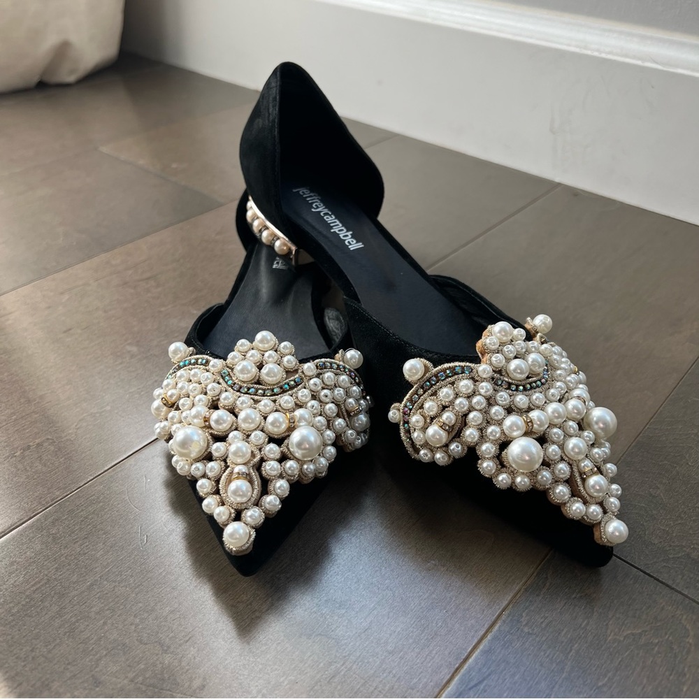 Jeffrey Campbell Black Pearl Embellished Pointed Toe Flats